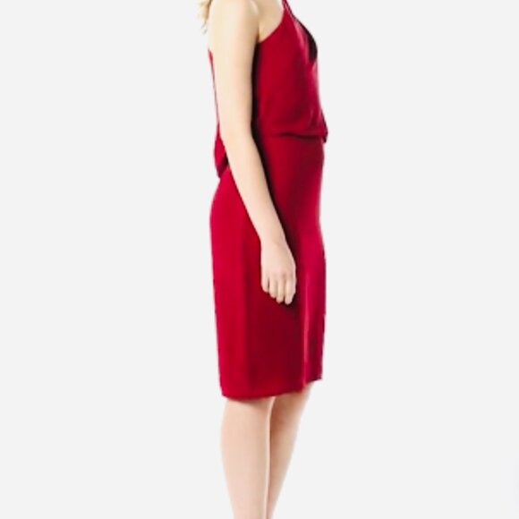 HALSTON red wrap neck asymmetric draped dress size 12 - Picture 5 of 6